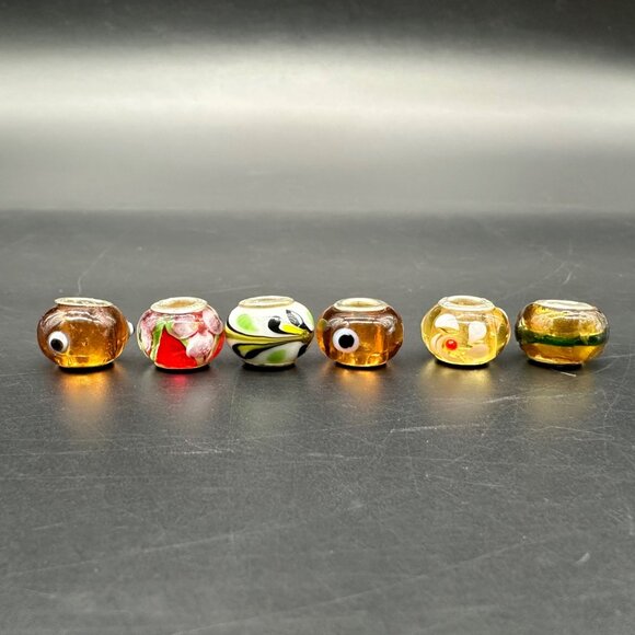 Glass Beads Sterling Silver 925 Colorful Charms For Bracelet Necklace Lot Of 6 - Picture 2 of 7